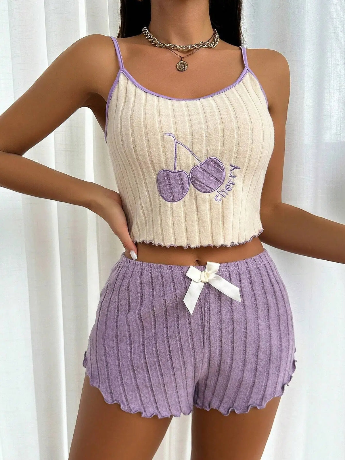 New 2pcs Pajamas Set for Women Casual Simple Ground Wool Halter Vest Shorts Set Home Wear Sleepwear Loungerwear