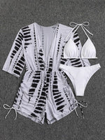 3 Pieces Bikini Tropical Print Swimsuit Halter Drawstring Side Swimwear Women 2026 Bathing Suit Female Swimming Summer Beachwear