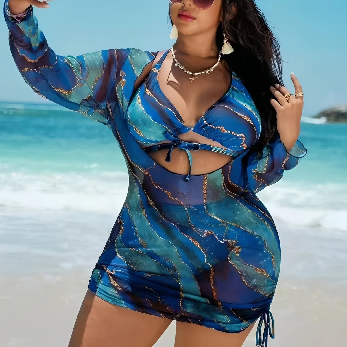 2026 Large Plus Size Bikini High Waist Swimsuit Women With Tops 3 Pieces Swimwear Female Bathers Bathing Swimming Swim Suit4XL
