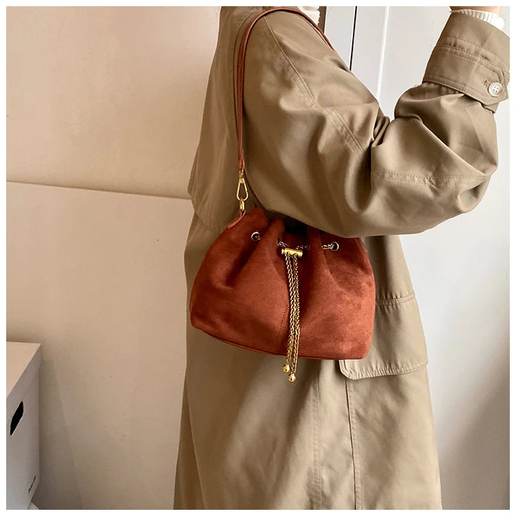 2026 Soft Commuting Crossbody Bags Faux Suede Sewing Hot Sale Bags for WomenThread Solid Color String Women's Handbags