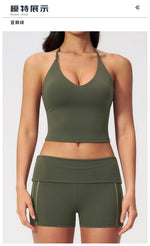 Color Blocked Yoga Suit 2 Pieces Women Slim Sports Tank Top High Waist Leggings Shorts Outfit Tight Outdoor Running Fitness Suit