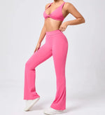 Women's Seamless Yoga Sets Brushed Fabric Flared Hip-Lifting Pants Cross Beauty Back Bra Suits Gym Workout Fitness Training Sets