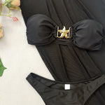 Sexy Meal Starfish Designer Bikinis Sets Women Black Push Up Buckle Mesh Skirt 3 Piece Swimsuit Beach Bathing Suit Swimwear 2025