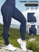 Super Soft Sports Leggings With Pockets For Women High Waisted Workout Yoga Running Push Up Gym Fitness Tight Pants Women's