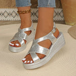 2026 Arrival 8cm Women Platform Wedge Sandals Summer Fashion Buckle Casual Comfortable Heeled Walking Sandals