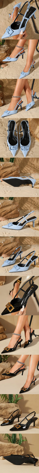 EUR Size 42 Elegant Black Kitten Heels Slingback Sandals Women Sexy Pointed Toe Red Office Lady Blue Party Shoes High Heeled