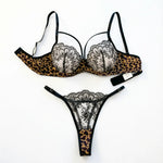 A Black Sexy Lingerie Set, Combining Leopard Print and Floral Patterns, Combining Allure and Sensuality ZA825120