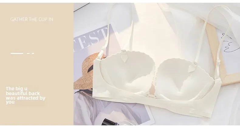 Front Button Underwear Women's Small Chest Pull Up To Show Large Summer Thin Collection Breast Anti-sag White Thin Strap Bra
