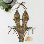 2026 Leopard One Piece Swimsuit Women Cut Out Swimwear Sexy Backless Bathing Suit Tie Side Monokini Beach Bodysuit Beach Wear