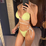 New Wrap Around Halter Wrinkled Bikini Women Swimwear Female Swimsuit Two-Pieces Bikini Set Bather Bathing Suit Swim Lady V4081