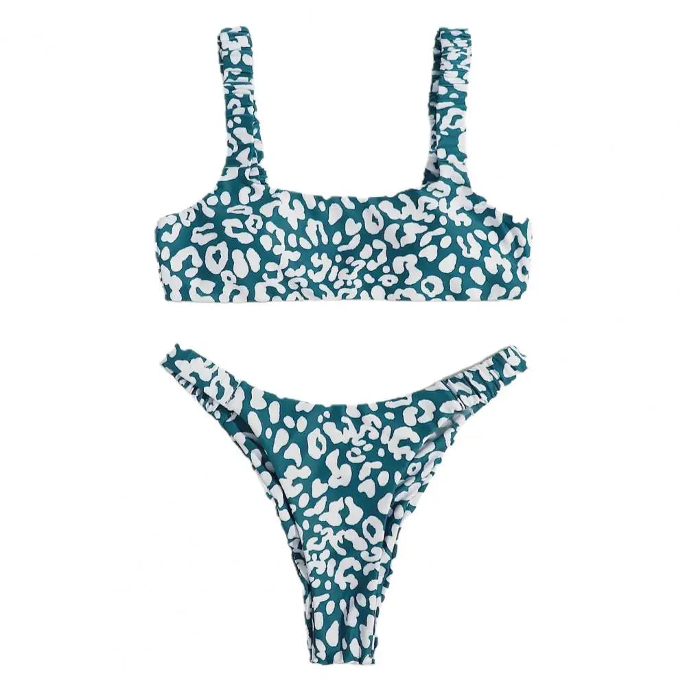 2 Pcs/Set Lady Swimwear Set Leopard Print Quick Dry Women Bathing Suit Slim Fit Wireless Summer Bikini Set For Beach