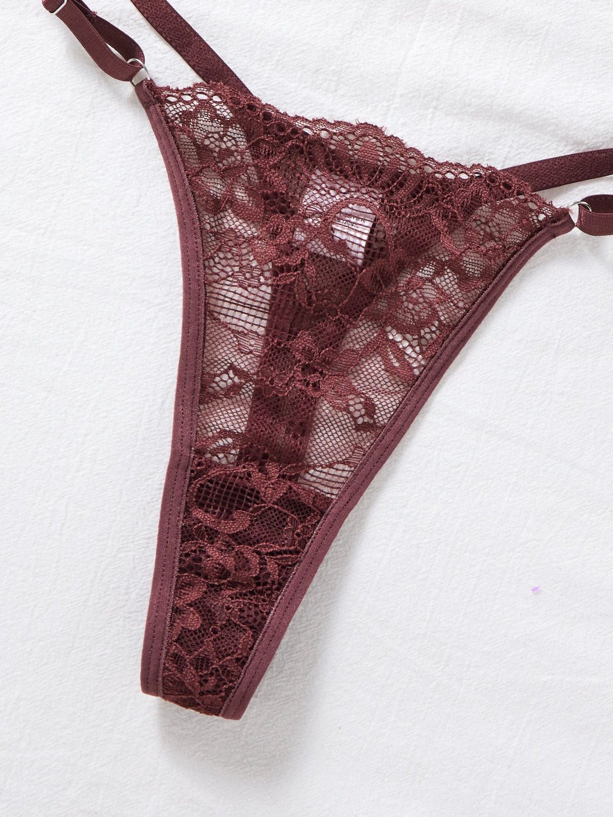 Deep Brown Lace Sexy Deep V Bra And G-string Transparent Hollow Design Women's Underwear Set Costume/Intimate Wear