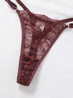 Deep Brown Lace Sexy Deep V Bra And G-string Transparent Hollow Design Women's Underwear Set Costume/Intimate Wear