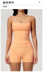 2 Piece Shaved Yoga Sets Women Hip Lifting Shorts Fitness Suit Outdoor Leisure Running Slimming Sports Vest Workout Tracksuit