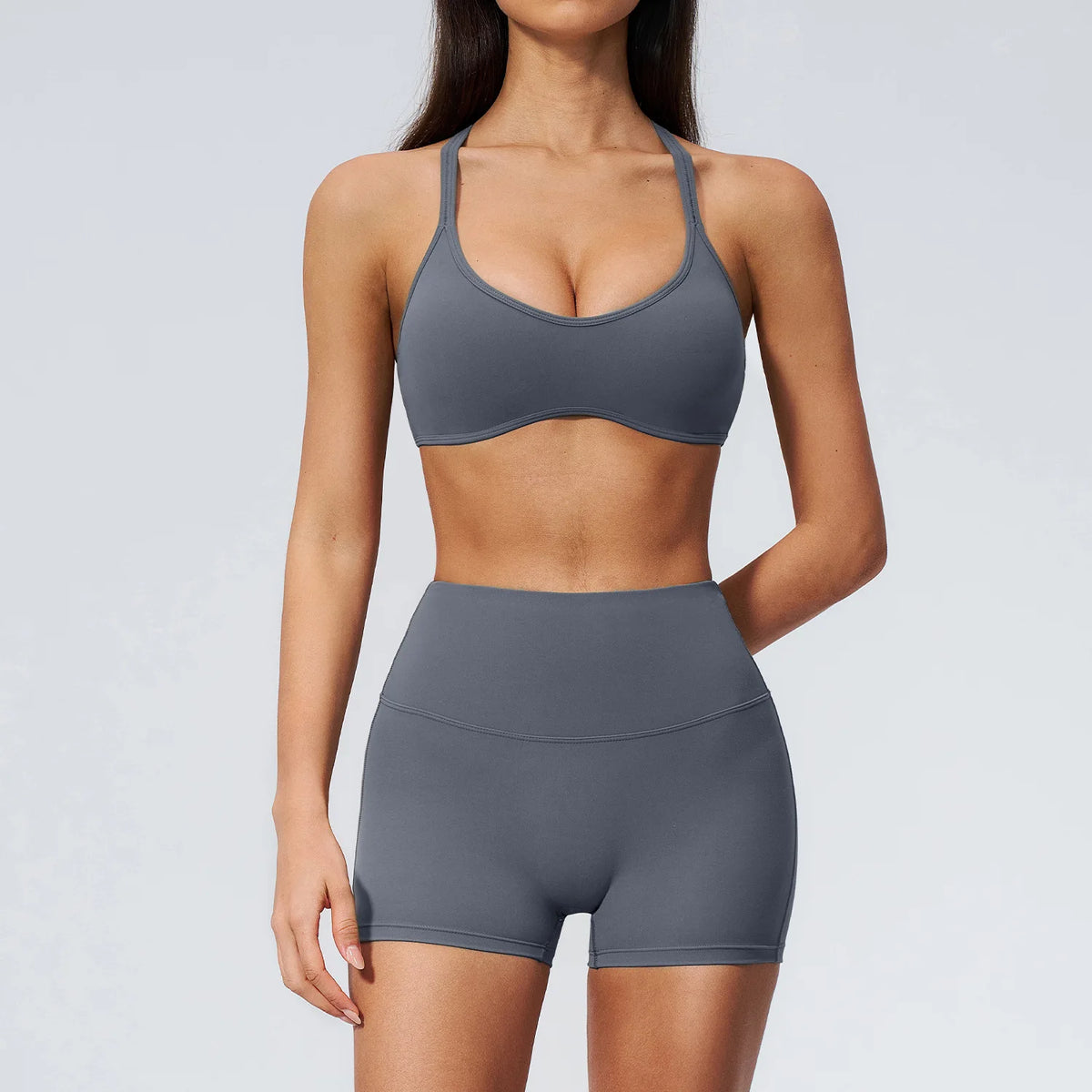 2 Piece Summer Yoga Sets for Women Hollow Back Cross Sports Bra Fitness Clothes Tight High Waist Shorts Running Workout Clothes