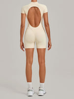 Half-zipper Slimming Yoga Jumpsuit Women Hollow Out Backless Sports One Piece Suits Short Sleeve Butt Lifting Tight Overalls