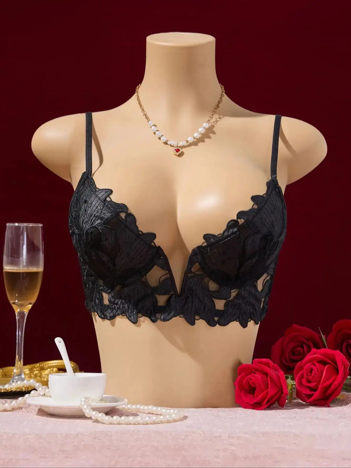 Floral Pattern Valentine's Day Sexy Elegant V-Neck Underwear Single Piece Designed Specifically for Ladies