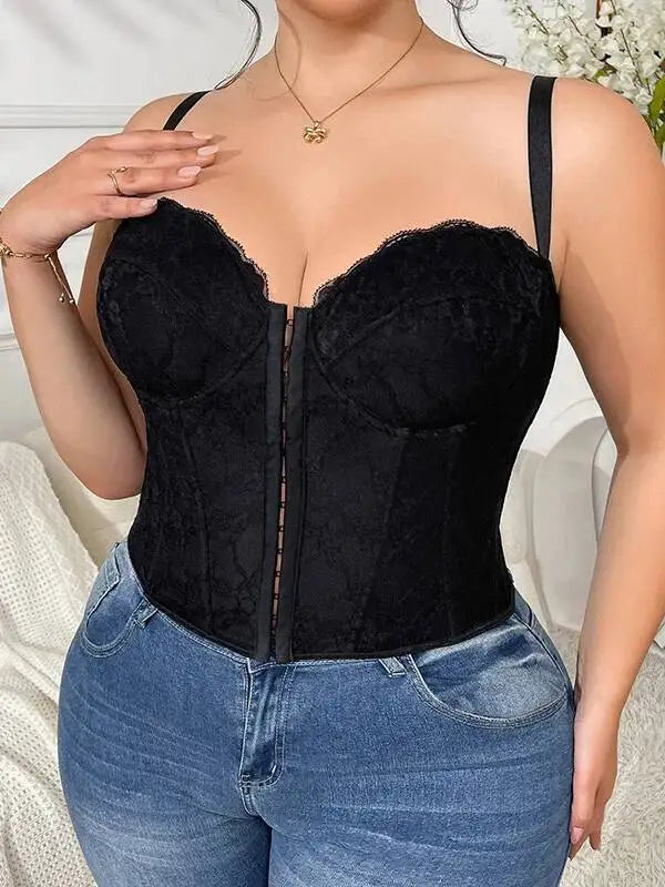 New Plus Size Sexy Push-Up Versatile Bra Lace Fishbone Bralette Camisole Backless Deep V Suspenders Sleeveless Elegant Vest FGDY