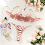 Seamless 2 Pieces Sexy Bra Set Women Satin Lingerie Underwear Patchwork Bras and Thongs Suits Attractive Bilizna Intimate Set