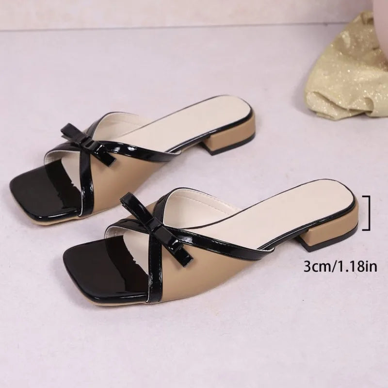 Thick-heeled, Open-toe One-line Flip-flops for Summer Women To Wear in 2026 The Latest Stunning Bow-tied Flip-flops