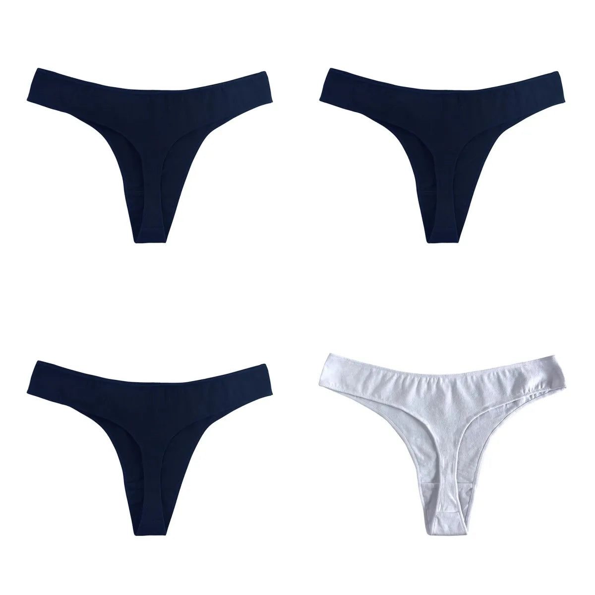 4Pcs/Set Cotton Panties Women Low-Rise Thong G-string Solid Breathable Stretchy Underwear Ladies Sexy T-back Lingerie M-XL