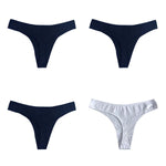4Pcs/Set Cotton Panties Women Low-Rise Thong G-string Solid Breathable Stretchy Underwear Ladies Sexy T-back Lingerie M-XL