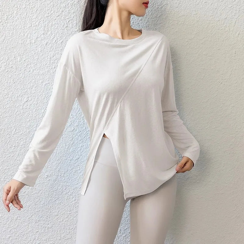 New Women's Sexy Pilates Top Loose Breathable Long Sleeve Yoga Running Fitness Sportswear Upper