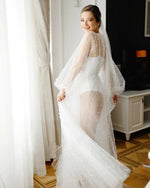Pearl Robe For Women Long Sleeve Wedding Morning Robe Party Shawl Floor-Length Bridal Cape Sexy pearl robe Lantern Sleeve