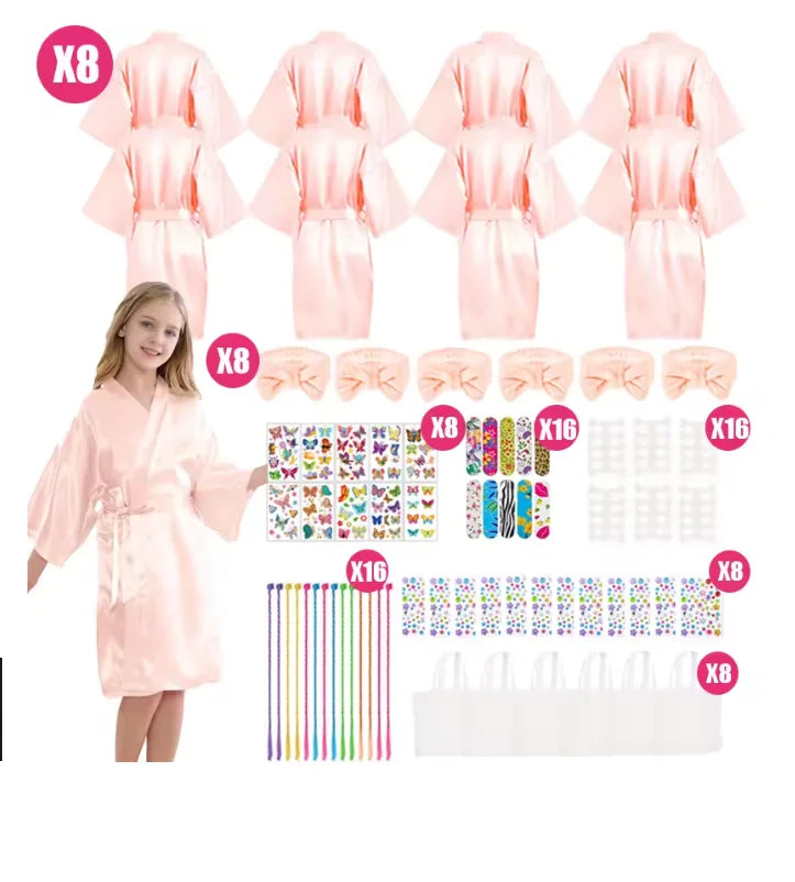 6-15Pcs Spa Party Robes for Girls Supplies Favors Kids Gowns Robe Soft Spa Headband Sleepover Birthday Party