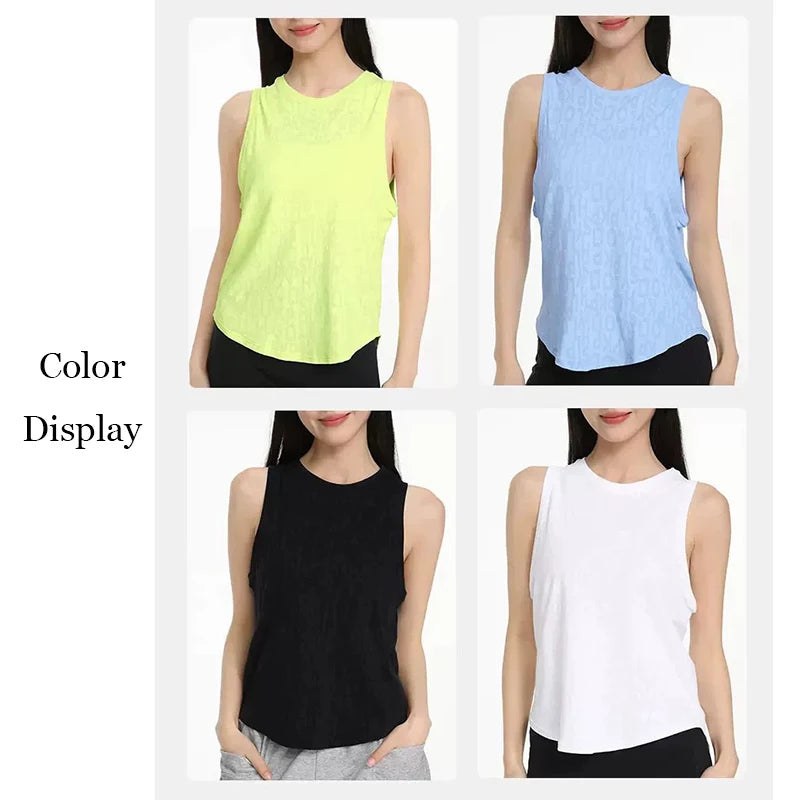 Women's Summer Lightweight Printed Loose Sleeveless Yoga Vest I-Shaped Sports Top