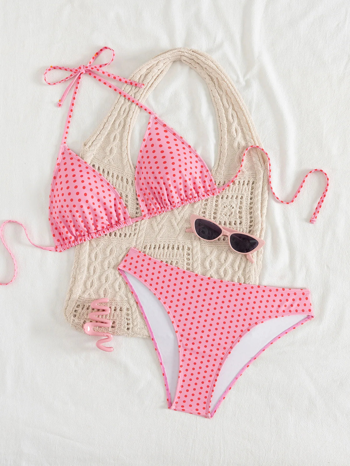 New Dot Print Bikini Set Retro High Waisted Swimsuit Women Adjustable String Tie Two Piece Bathing Suit for Beach