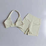 2PCS Nude Sexy Yoga Set Halter Neck Sports Bra And Shorts Breathable Fitness Training Underwear Slimming Beautiful Back Design