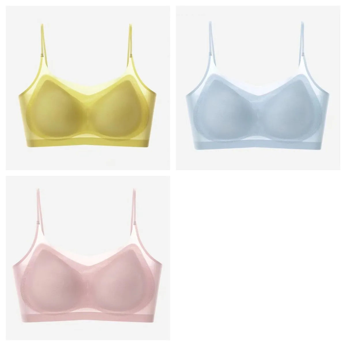 3Pcs/Set Ultra-thin Bras Women Ice Silk Small Chest Underwear Sexy Lingerie Padded Seamless Bra Summer Tube Top