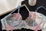 Pure Desire French Lace Bra Set Rose Embroidery Minimizer Wireless Comfort Support Full Bust Anti Sagging Breathable No Show USA