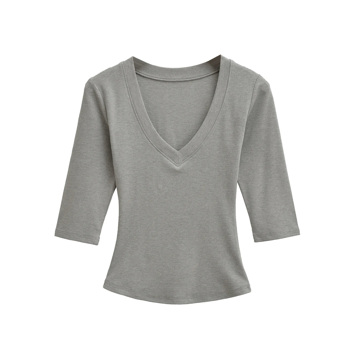New Pure Desire Casual Style T-Shirt Hot Girl Sexy V-Neck Wool Lyocell Stretch Slim Fit Mid-Sleeve Solid Color Thin T-Shirt WLOC