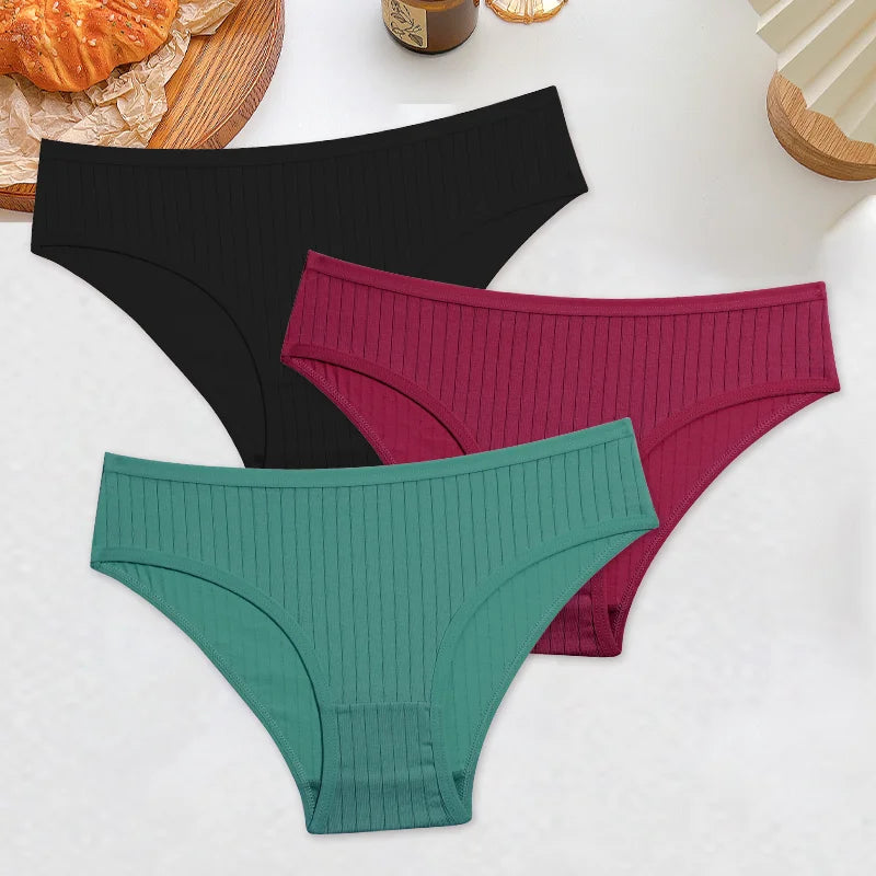 3PCS Women's Cotton Briefs Panties Female Sexy Low Waist Underwear M-XL Breathable Panty Girls Comfortable Intimates Lingerie
