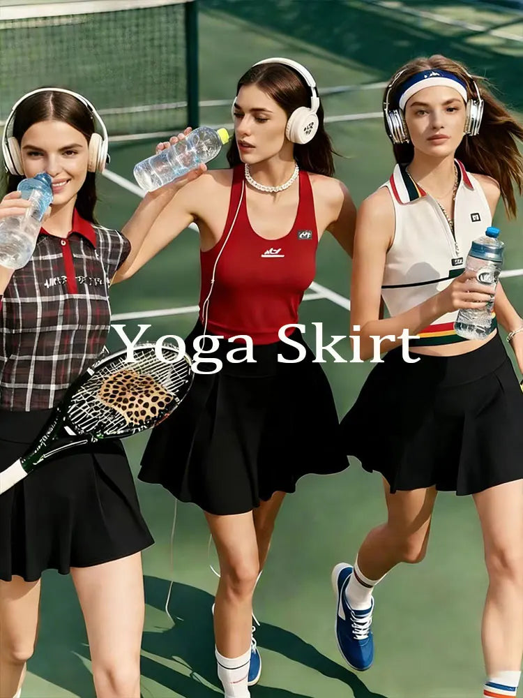 High Waist Athletic Short Skirt Summer Ice Silk Soft Anti Exposure Built In Shorts Skort Yoga Fitness Tennis Quick Dry Skirts