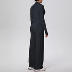 2 Pcs Women's Seamless Yoga Set Long-sleeved Wide-leg Pants Tracksuit Fitness Sports Set High-waisted Hip-lifting Slim-fit Suit