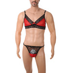 European and American men's sexy lace bra and panties temptation suit transvestite suit