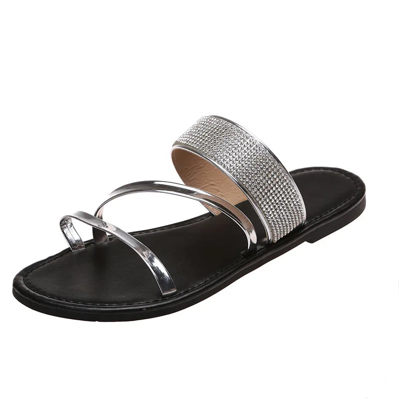 Sparkling Rhinestone Slides for Women - Comfy Open Toe Flats for Indoor & Outdoor Wear 2026 New