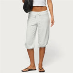 Low Rise Drawstring Yoga Wide Leg Pajama Pants Women Summer Capri Pants Casual Workout Sweatpants Knee Length Lounge Pants