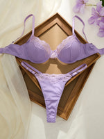 Elegant Purple Lace Bralette And Panty Set - Soft Touch Gathered Support Sexy G-string - Ideal for Gift Or Personal Use