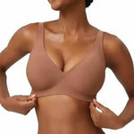 Women's Seamless Pink Leopard Print Bra Wire-Free Bra Full Cup Soft Thin Mold Support Breathable and Beauty Deep V Plus Up Bra