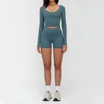 2 Pieces Sportswear Women Yoga Set Gym Clothes Fitness Set Outfit Outdoor Long-Sleeved Shirt Tracksuits Sports Bra Gym Leggings