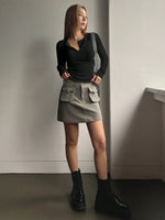 Women's Casual Solid Color Slim Fit Half-Button Long Sleeve T-shirt Commuting Rib-Knit Cropped Top Spring/Fall