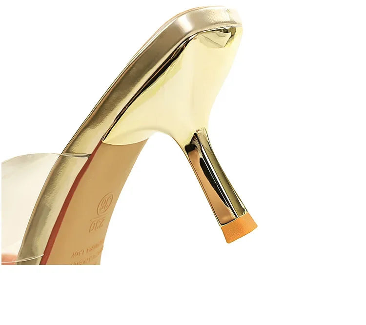 BIGTREE Sexy Silver PVC Transparent Crystal Womens Slippers 2026 Summer Square Toe Thin High Heels Sandals Ladies Shoes