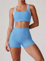 Summer 2 Pieces Yoga Sets Women Color Contrast Back I-shaped Shockproof Sports Bra High Waist Shorts Gym Fitness Suit Tracksuit