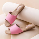 2026 New Breathable Linen Slippers For Women Men Spring Summer House Shoes Soft PU Leather Anti-slip Couples Home Floor Slides
