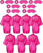 21 Pcs Women Birthday Party Robe Set Queen Squad Kimono Satin Bathrobes with Eye Mask and Scrunchie for Birthday