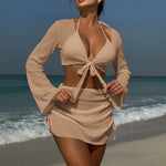 9 Colors New Long Sleeve With Skirt Bikini Female Swimsuit Women Swimwear Four-pieces Bikini set Bather Bathing Suit Swim V6358P
